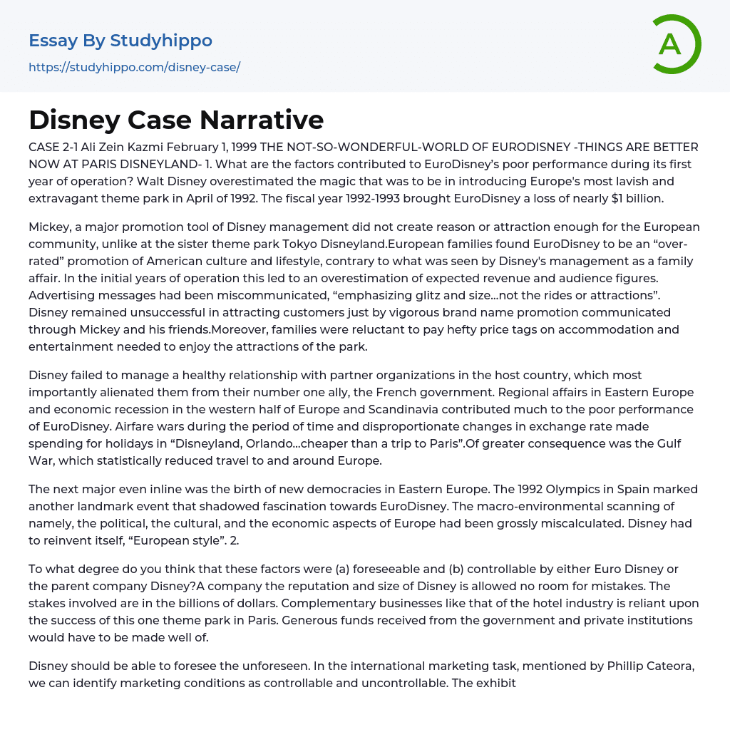 The Not So Wonderful World of Eurodisney -Things Are Better Now at Paris Disneyland Essay Example