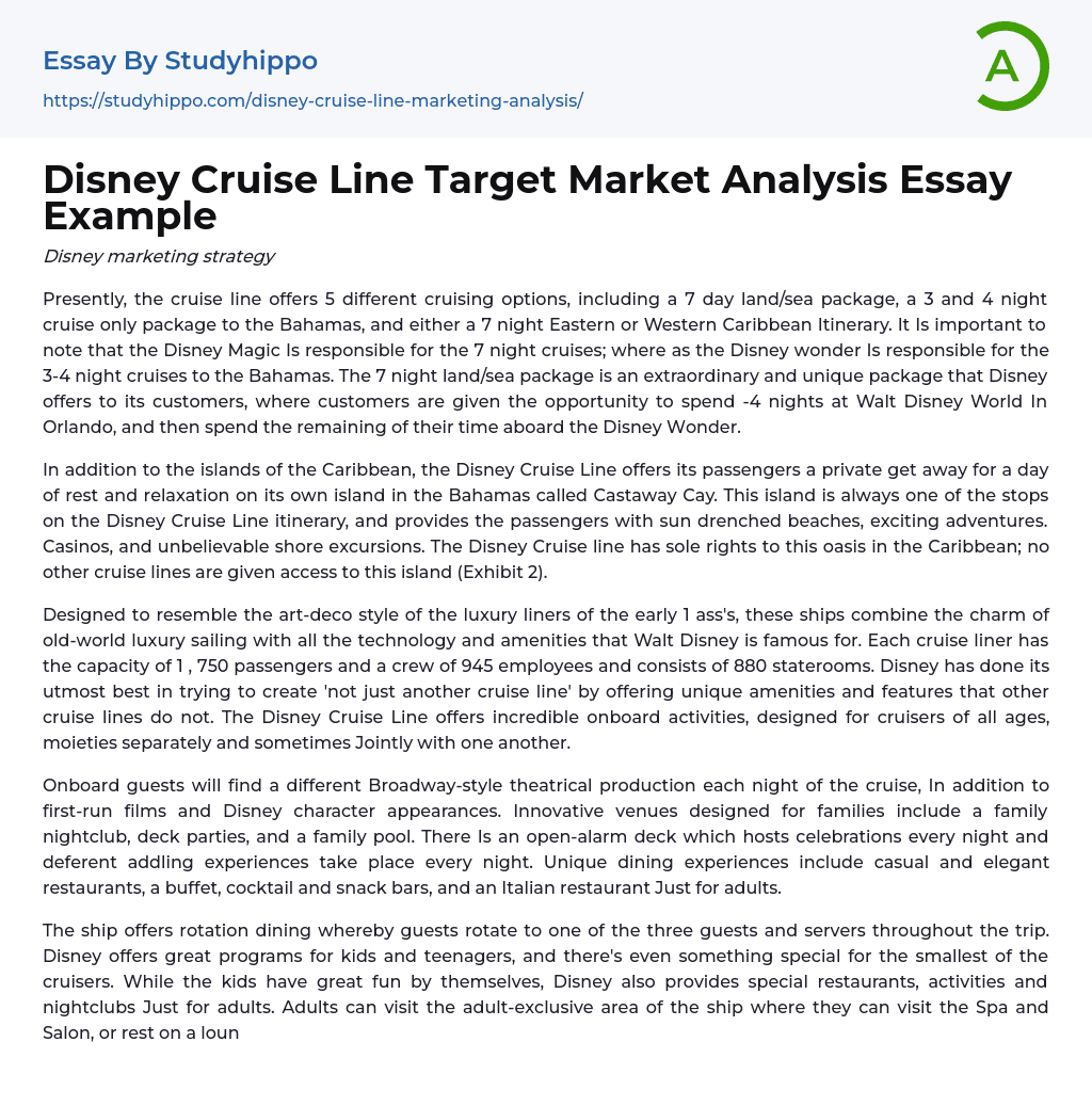 Disney Cruise Line Target Market Analysis Essay Example