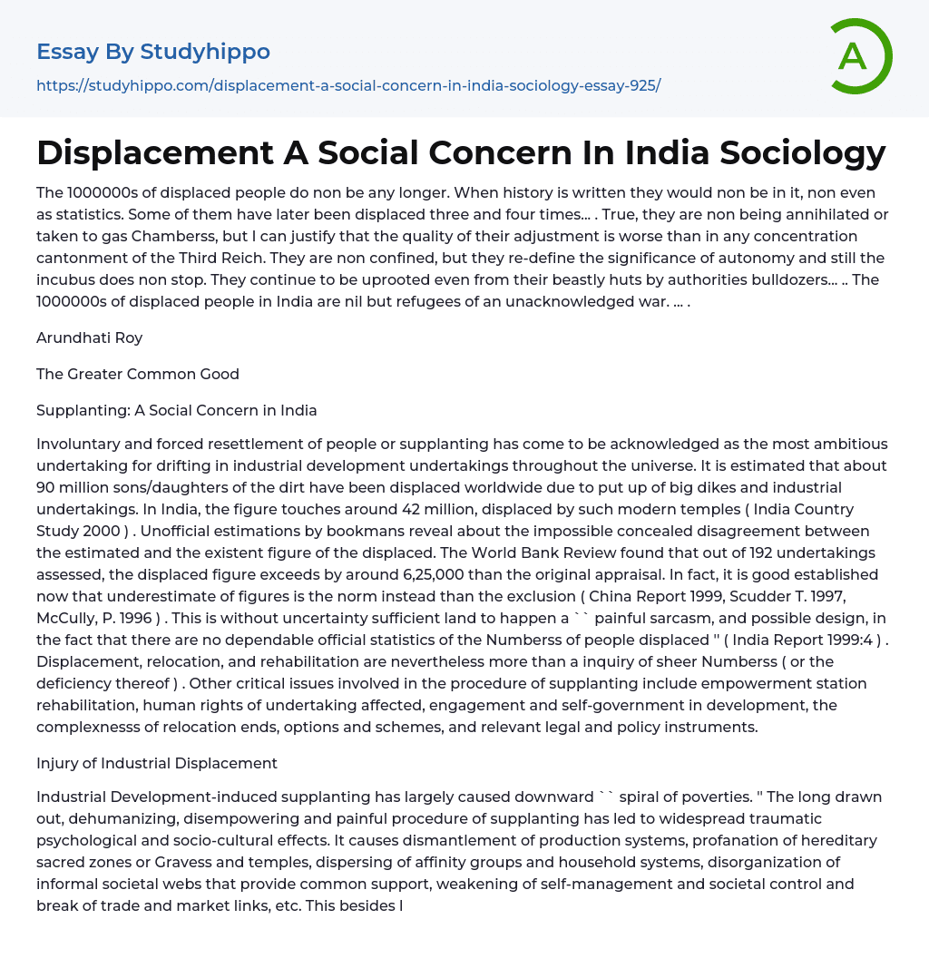 Displacement A Social Concern In India Sociology Essay Example