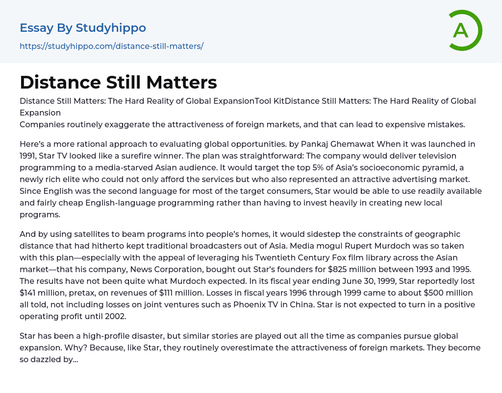 Distance Still Matters Essay Example