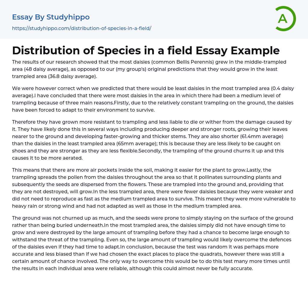 Distribution of Species in a field Essay Example