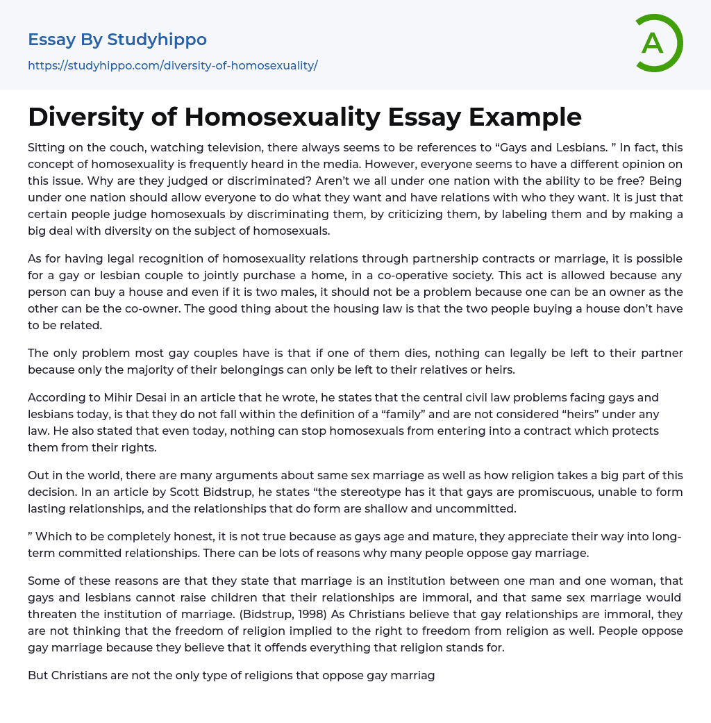 Diversity of Homosexuality Essay Example