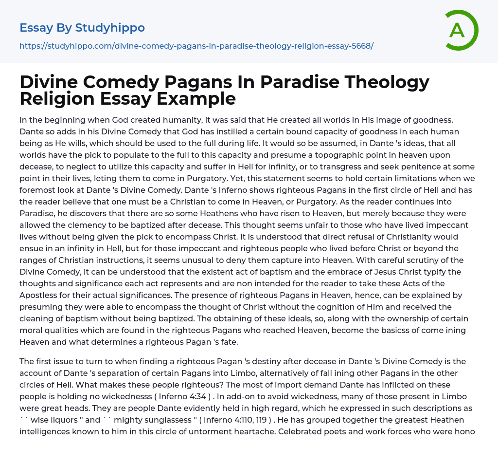 Divine Comedy Pagans In Paradise Theology Religion Essay Example