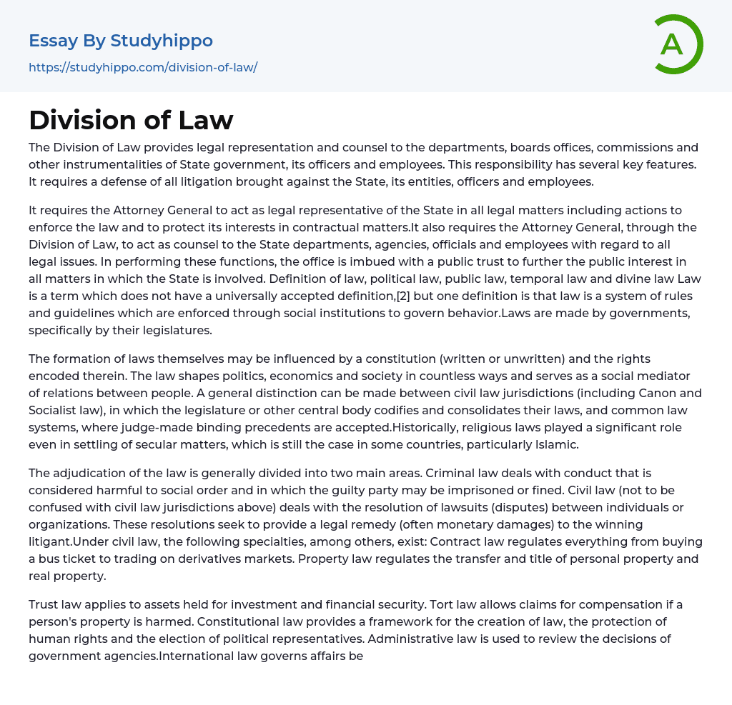 Division of Law Essay Example