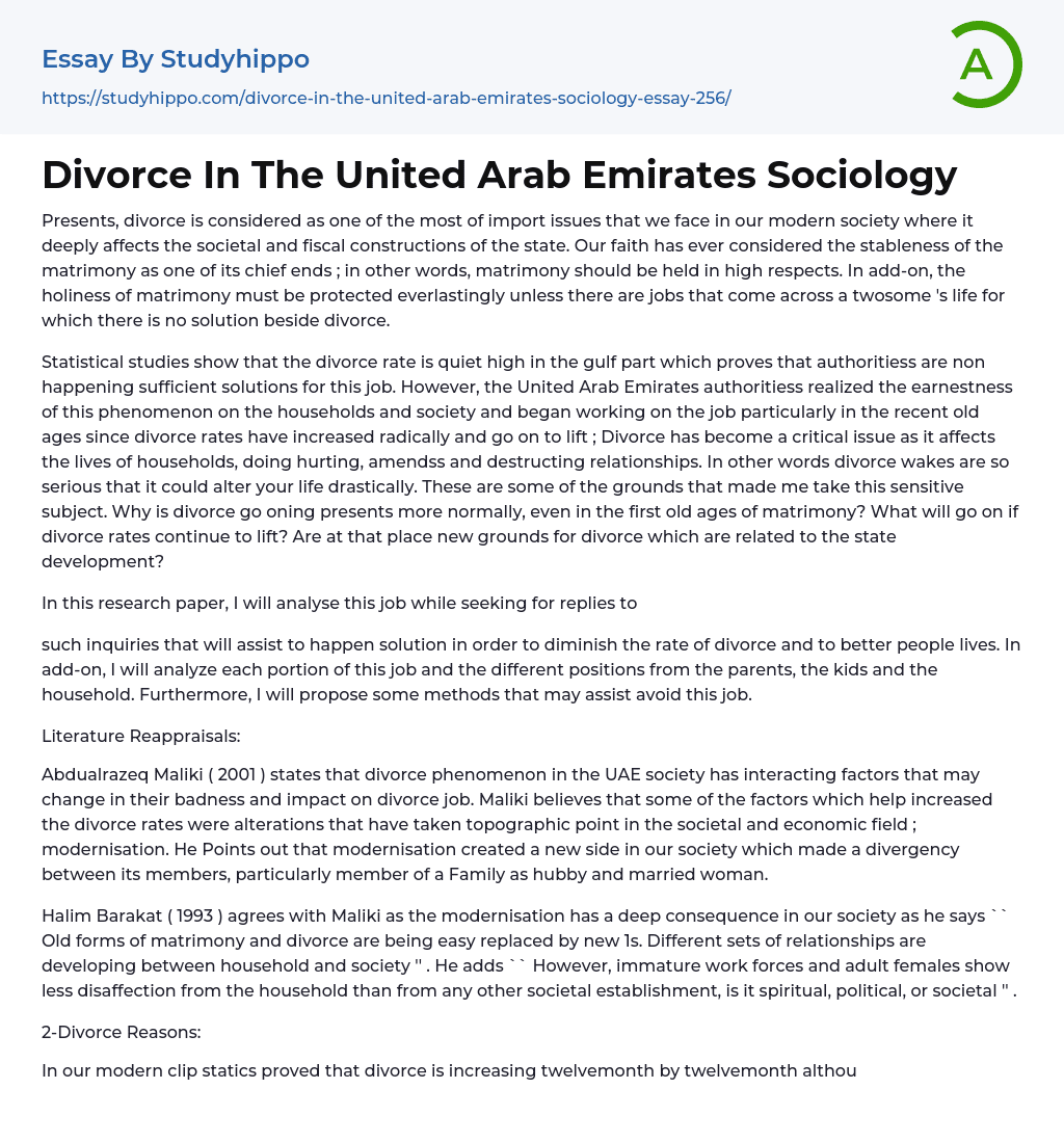 Divorce In The United Arab Emirates Sociology