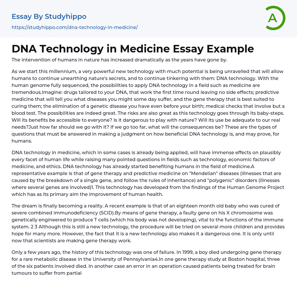 DNA Technology in Medicine Essay Example