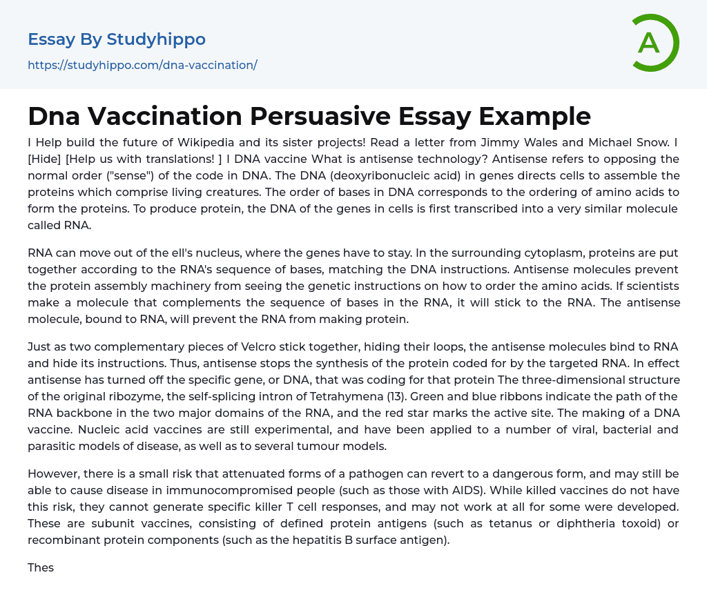 Dna Vaccination Persuasive Essay Example