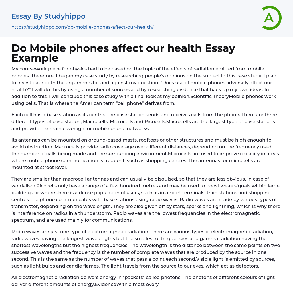 Do Mobile phones affect our health Essay Example