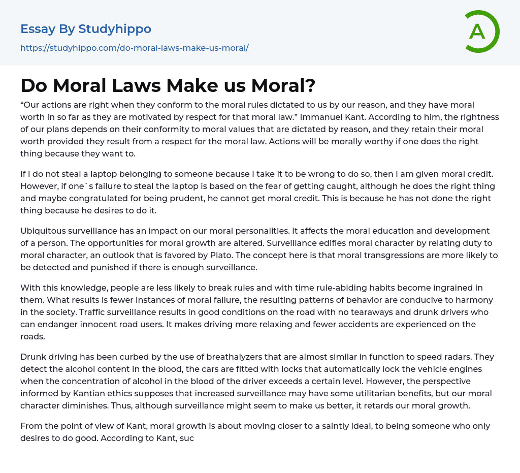 Do Moral Laws Make us Moral? Essay Example