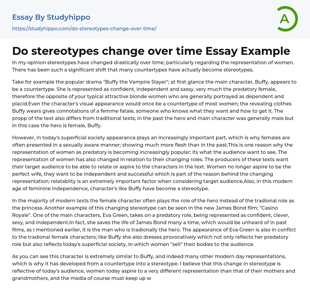 Do stereotypes change over time Essay Example