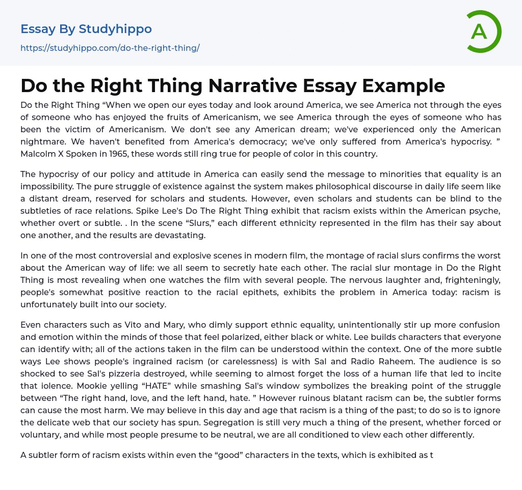 Do the Right Thing Narrative Essay Example