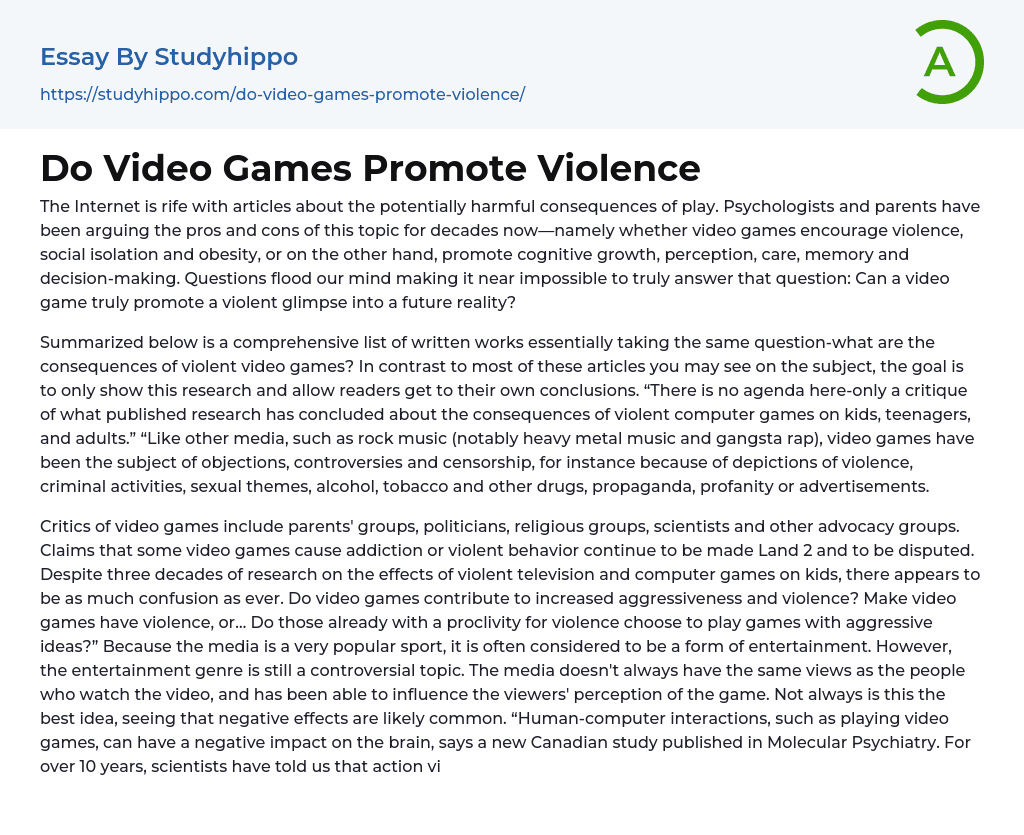 violent video games do promote violence essay