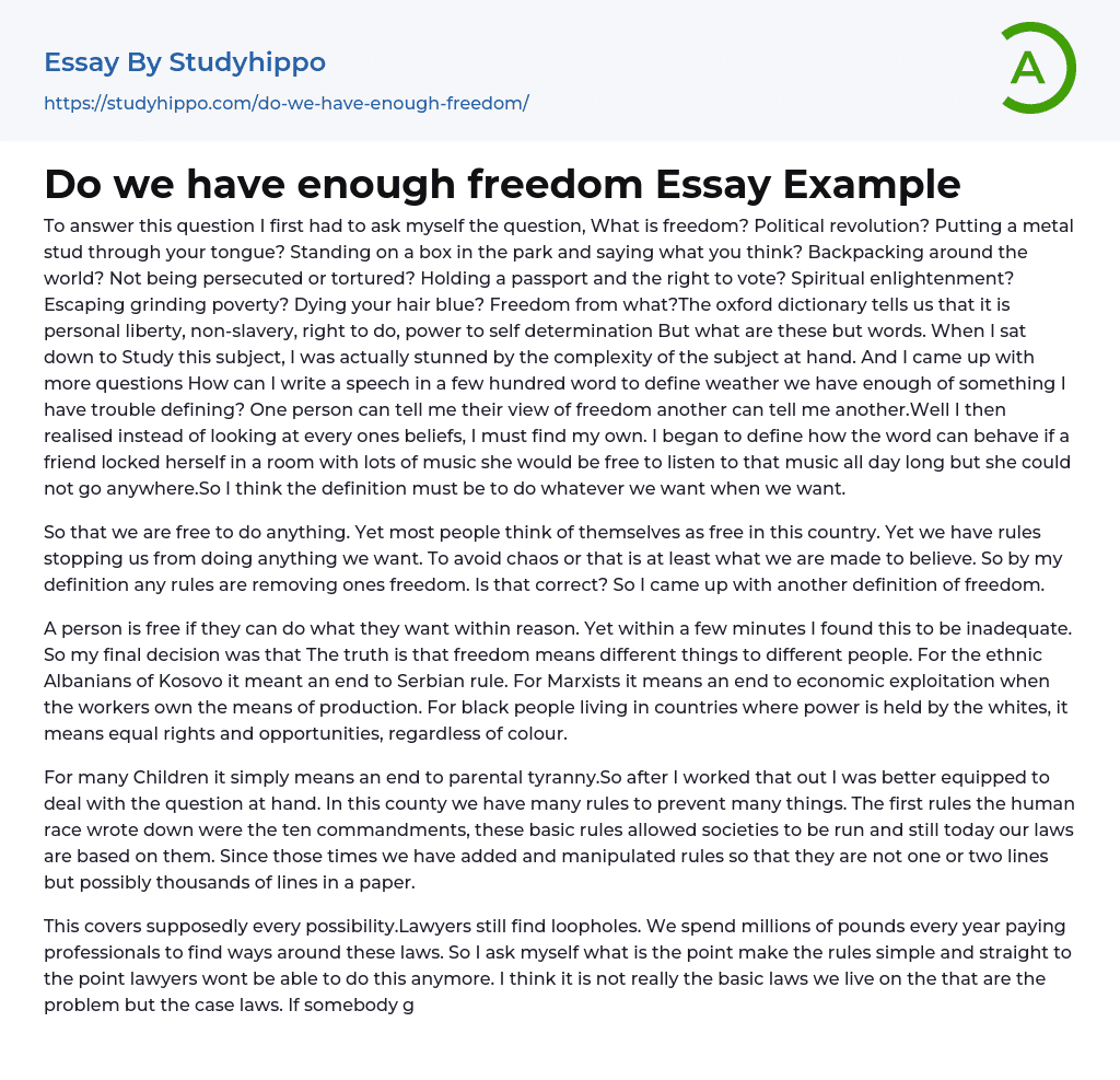 Do we have enough freedom Essay Example