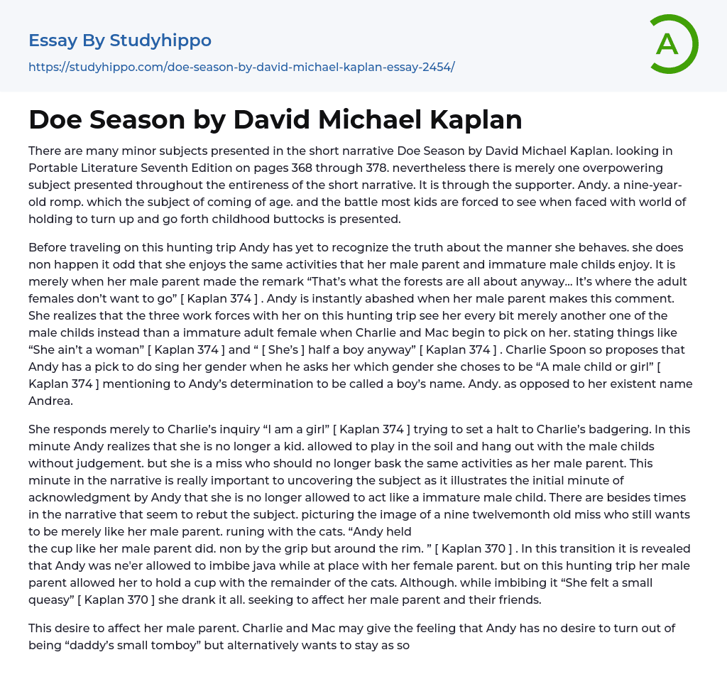 Doe Season by David Michael Kaplan Essay Example