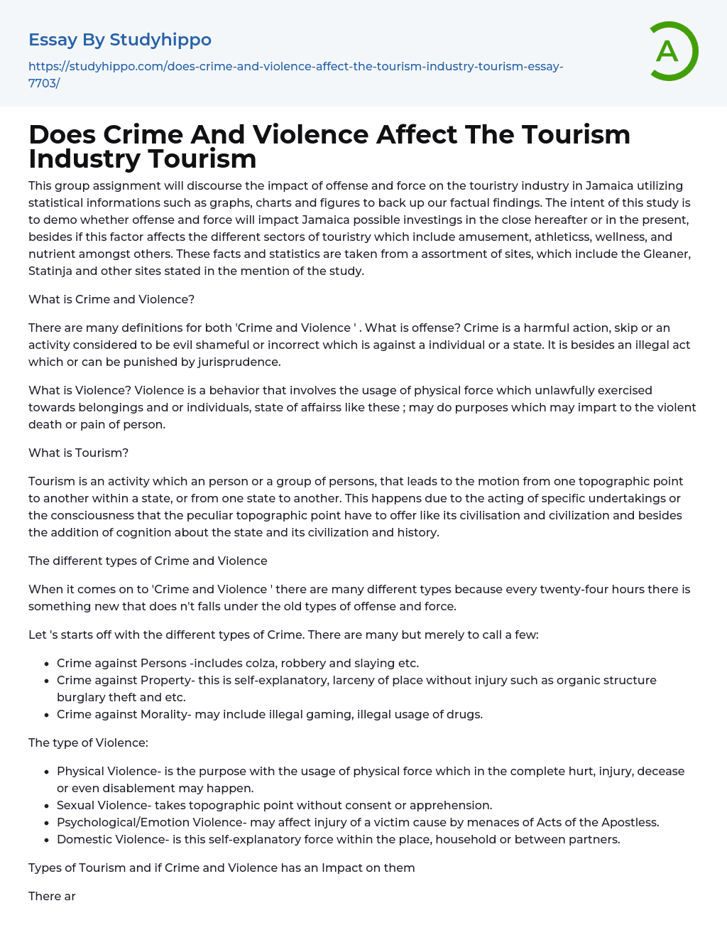 Does Crime And Violence Affect The Tourism Industry Tourism Essay Example