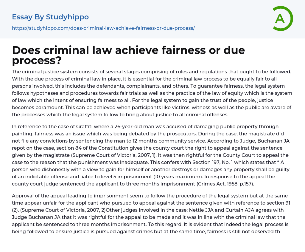 Does criminal law achieve fairness or due process? Essay Example