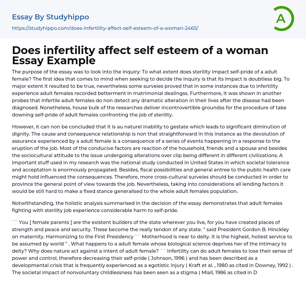 Does infertility affect self esteem of a woman Essay Example