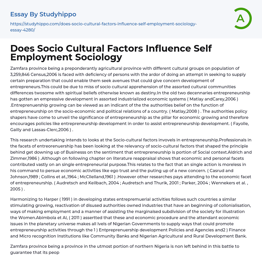 Does Socio Cultural Factors Influence Self Employment Sociology Essay Example