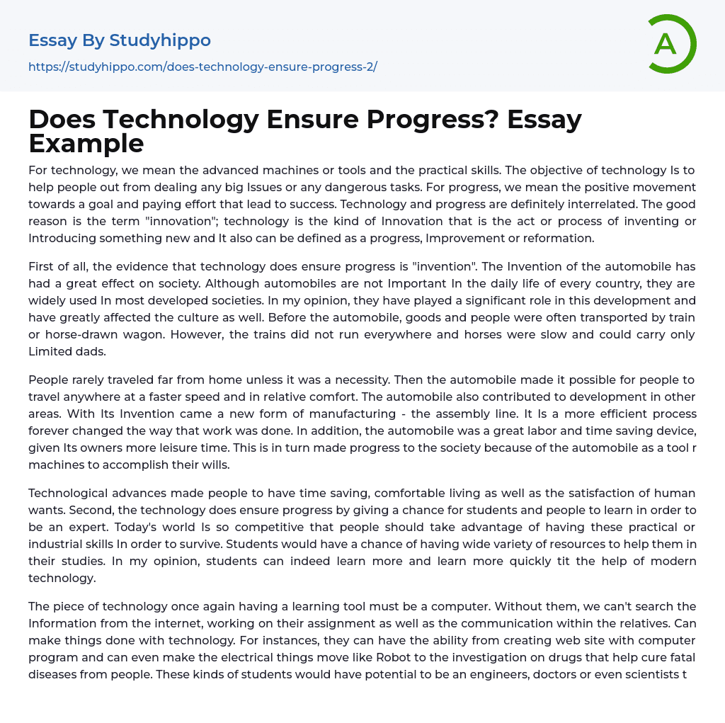 Does Technology Ensure Progress? Essay Example