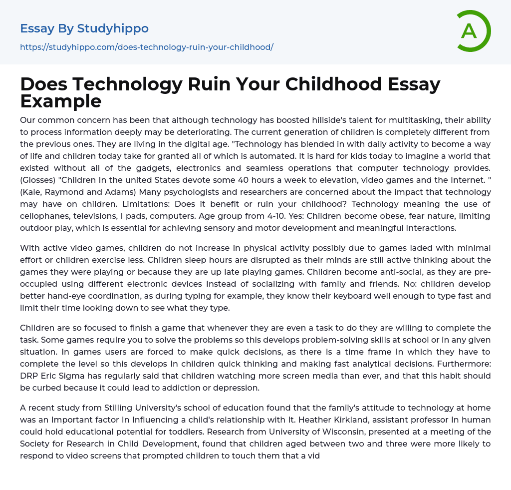 Does Technology Ruin Your Childhood Essay Example