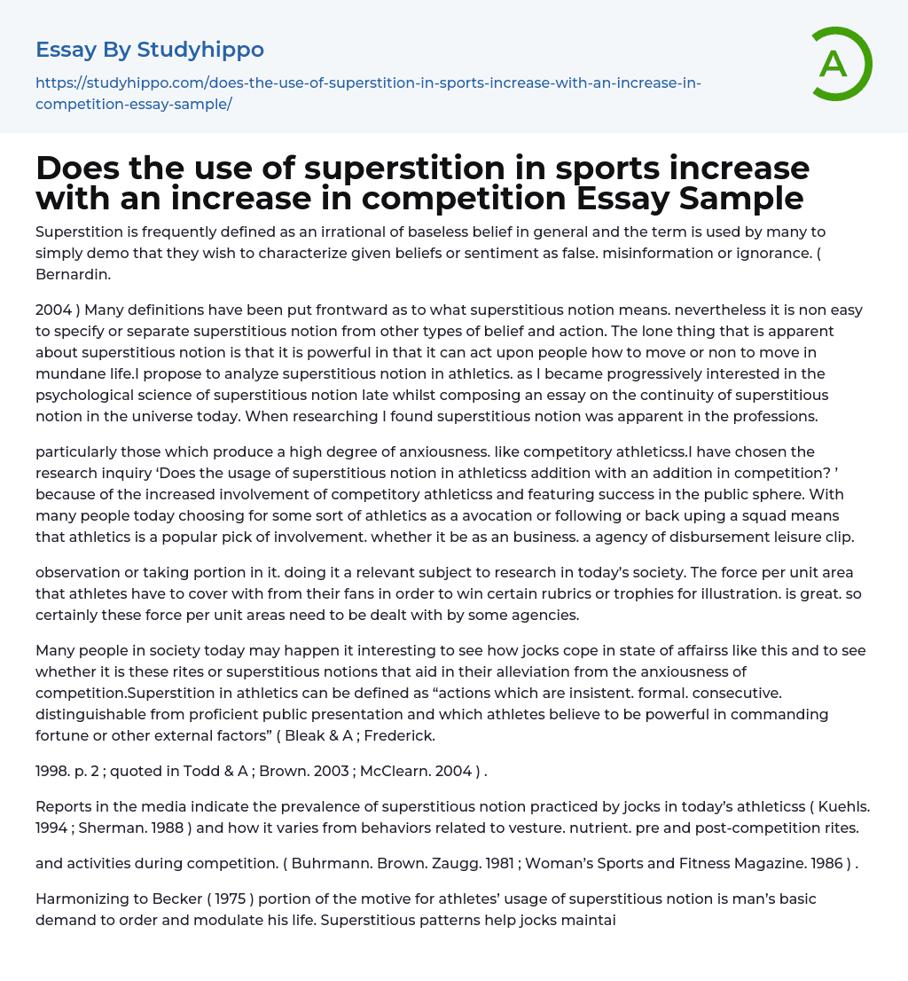 Does the use of superstition in sports increase with an increase in competition Essay Sample