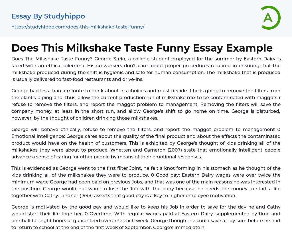 Does This Milkshake Taste Funny Essay Example