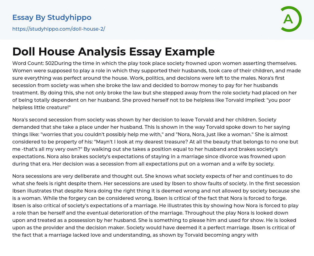 Doll House Analysis Essay Example