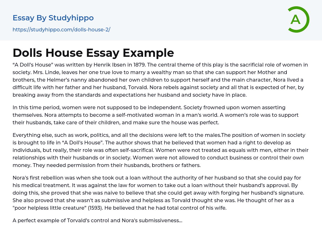 Dolls House Essay Example
