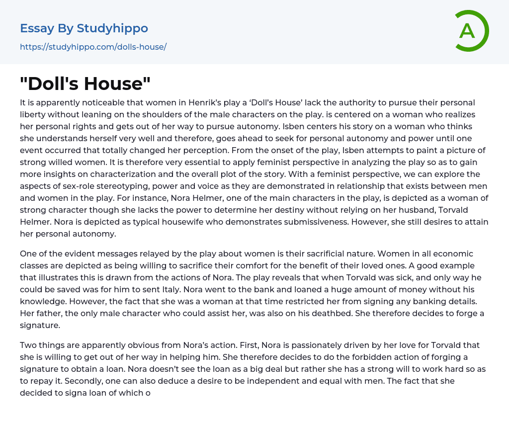 “Doll’s House” Essay Example