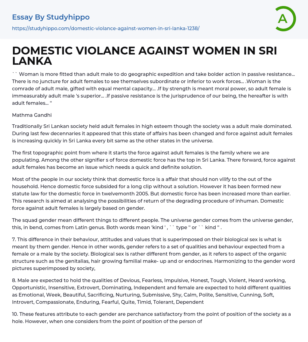 DOMESTIC VIOLANCE AGAINST WOMEN IN SRI LANKA