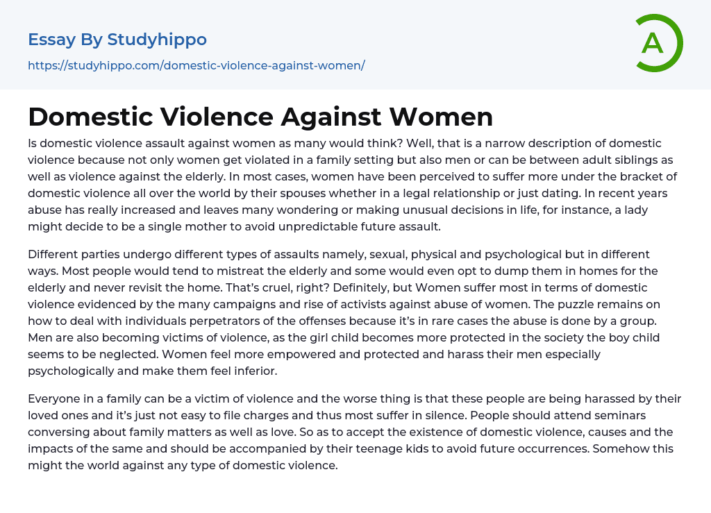 Domestic Violence Against Women Essay Example