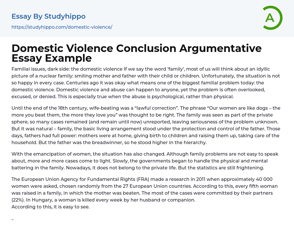 Domestic Violence Conclusion Argumentative Essay Example
