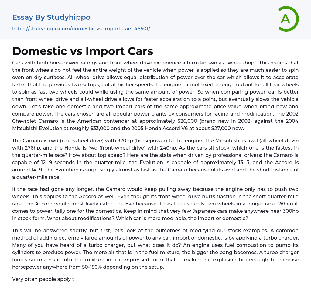 Domestic vs Import Cars Essay Example