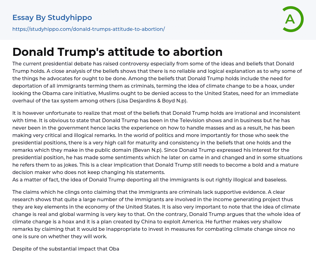 Donald Trump’s attitude to abortion Essay Example