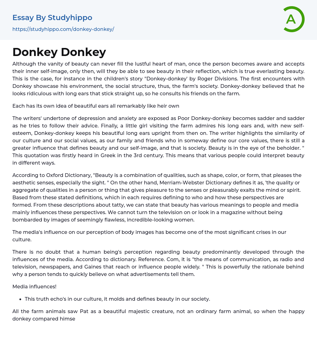 Donkey Donkey Essay Example