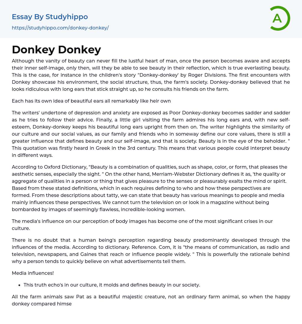 donkey essay in english 150 words