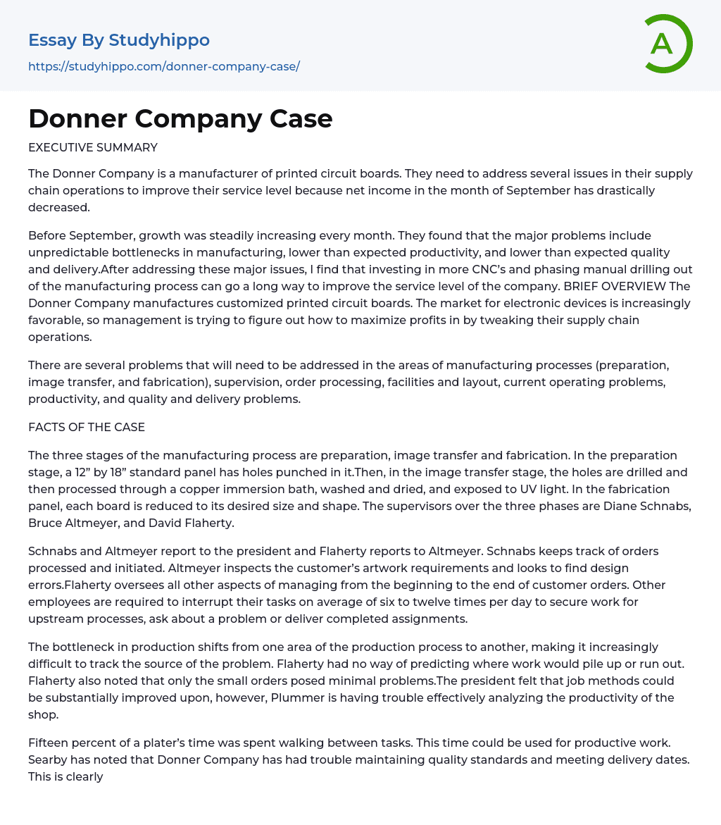 Donner Company Case Essay Example