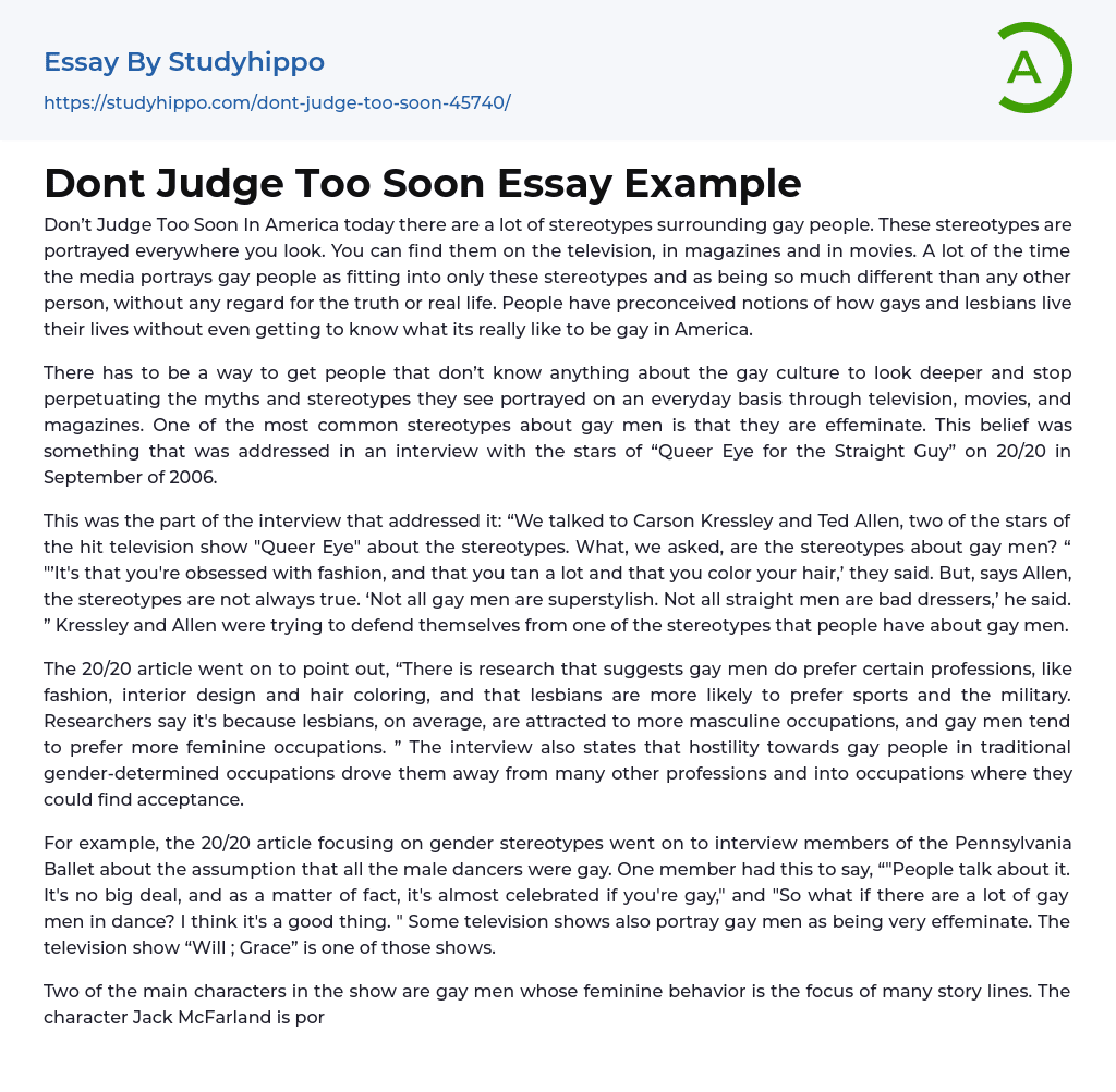 Dont Judge Too Soon Essay Example