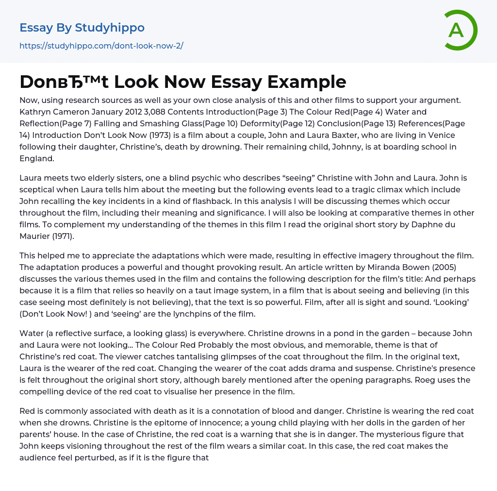 Don’t Look Now Essay Example