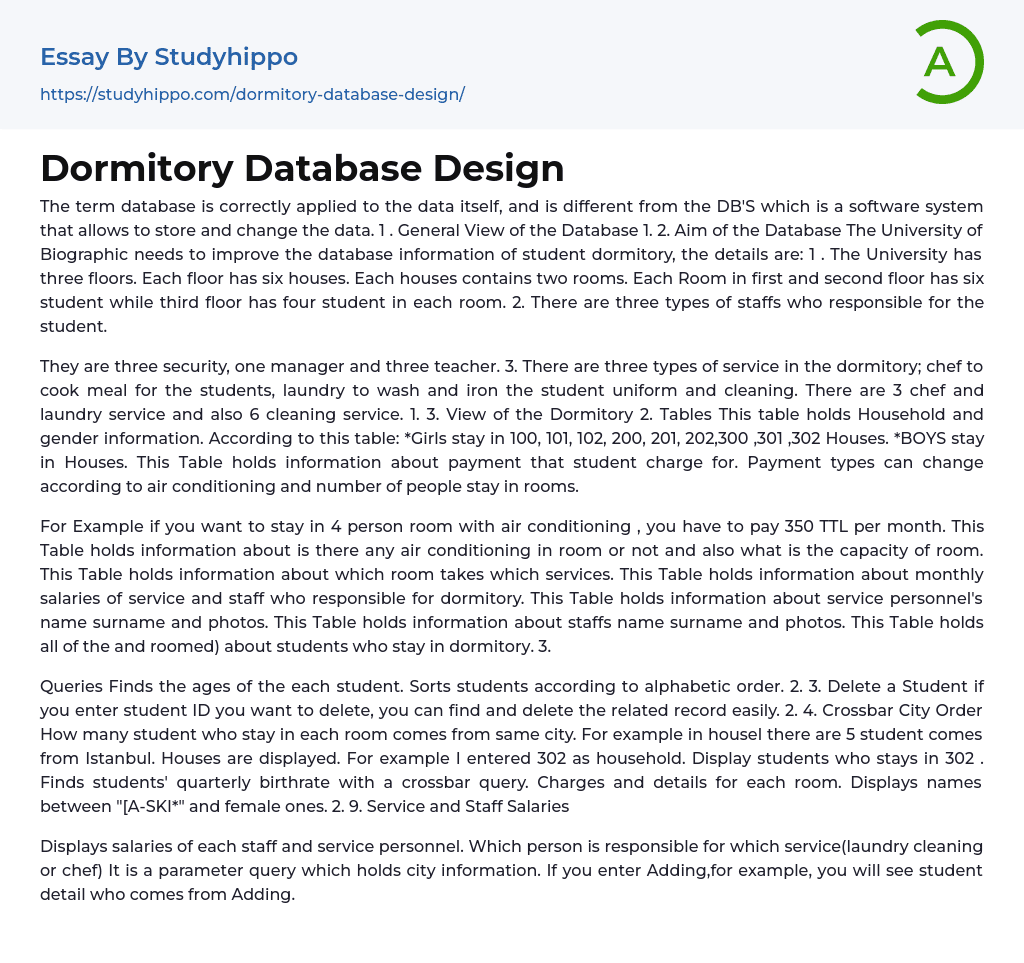 database design essay example