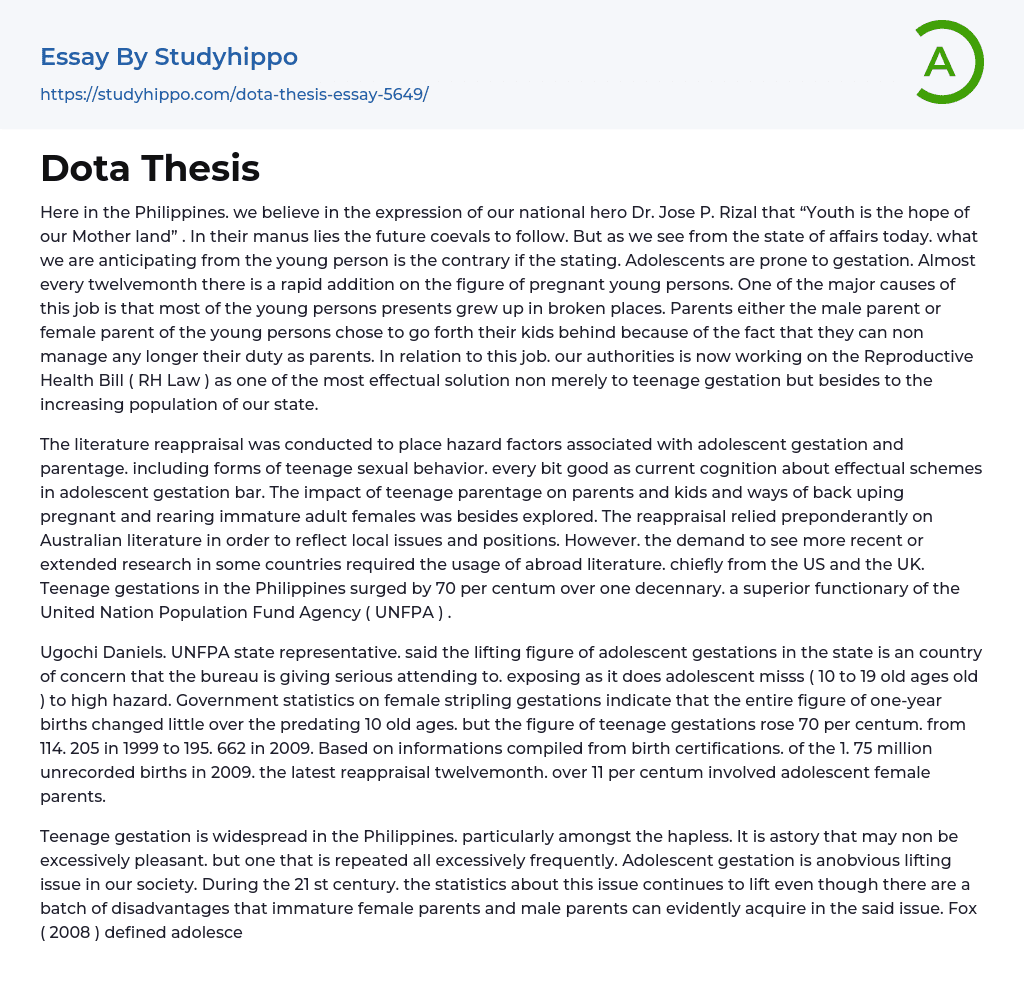 Dota Thesis Essay Example