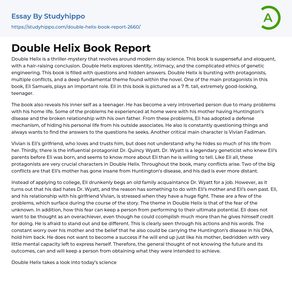 Double Helix Book Report Essay Example
