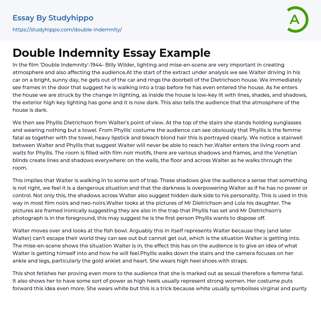 Double Indemnity Essay Example