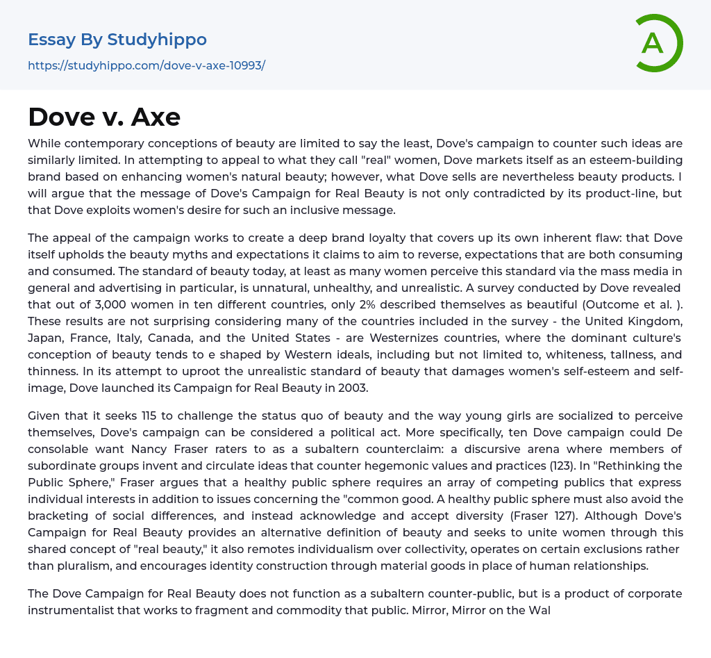 Dove v. Axe Essay Example
