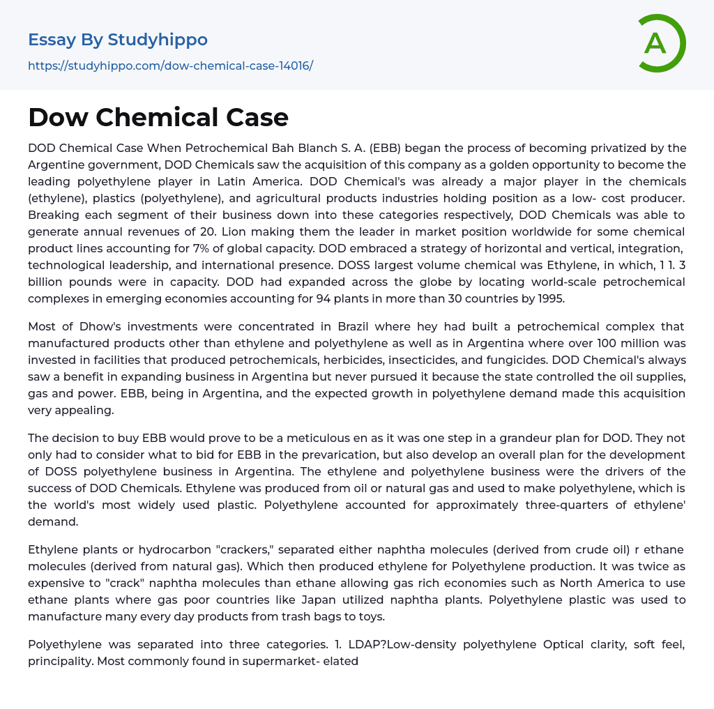 Dow Chemical Case Essay Example