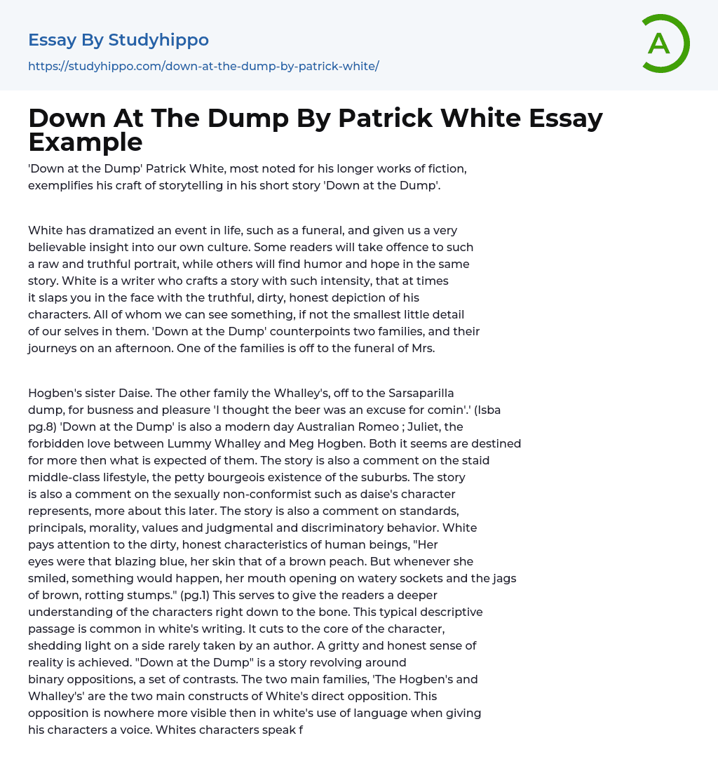Down At The Dump By Patrick White Essay Example