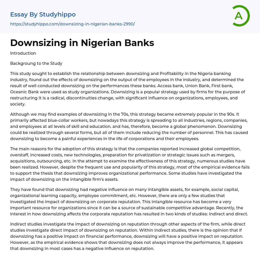 Downsizing in Nigerian Banks Essay Example