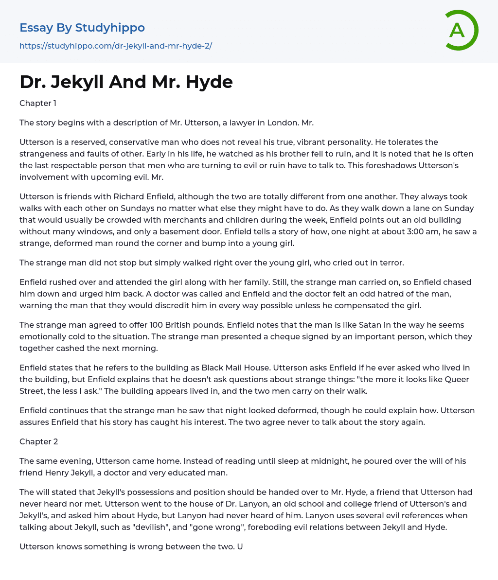 essay about dr jekyll and mr hyde