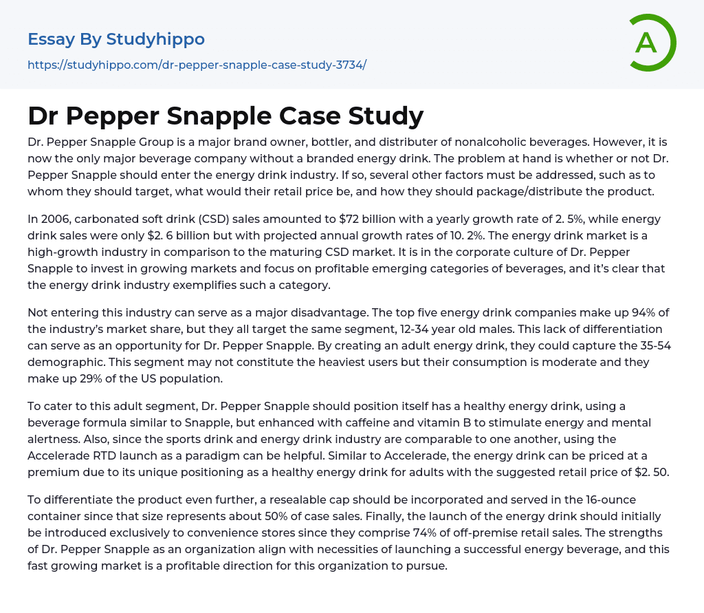 Dr Pepper Snapple Case Study Essay Example