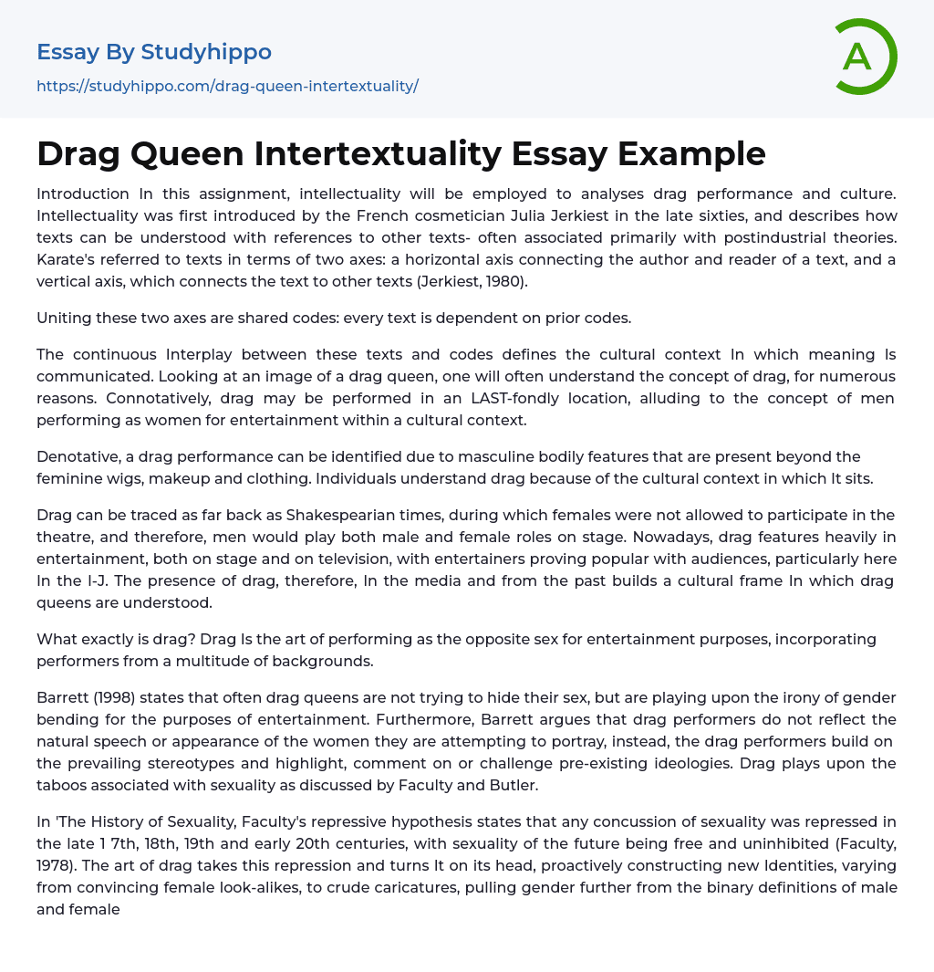 Drag Queen Intertextuality Essay Example